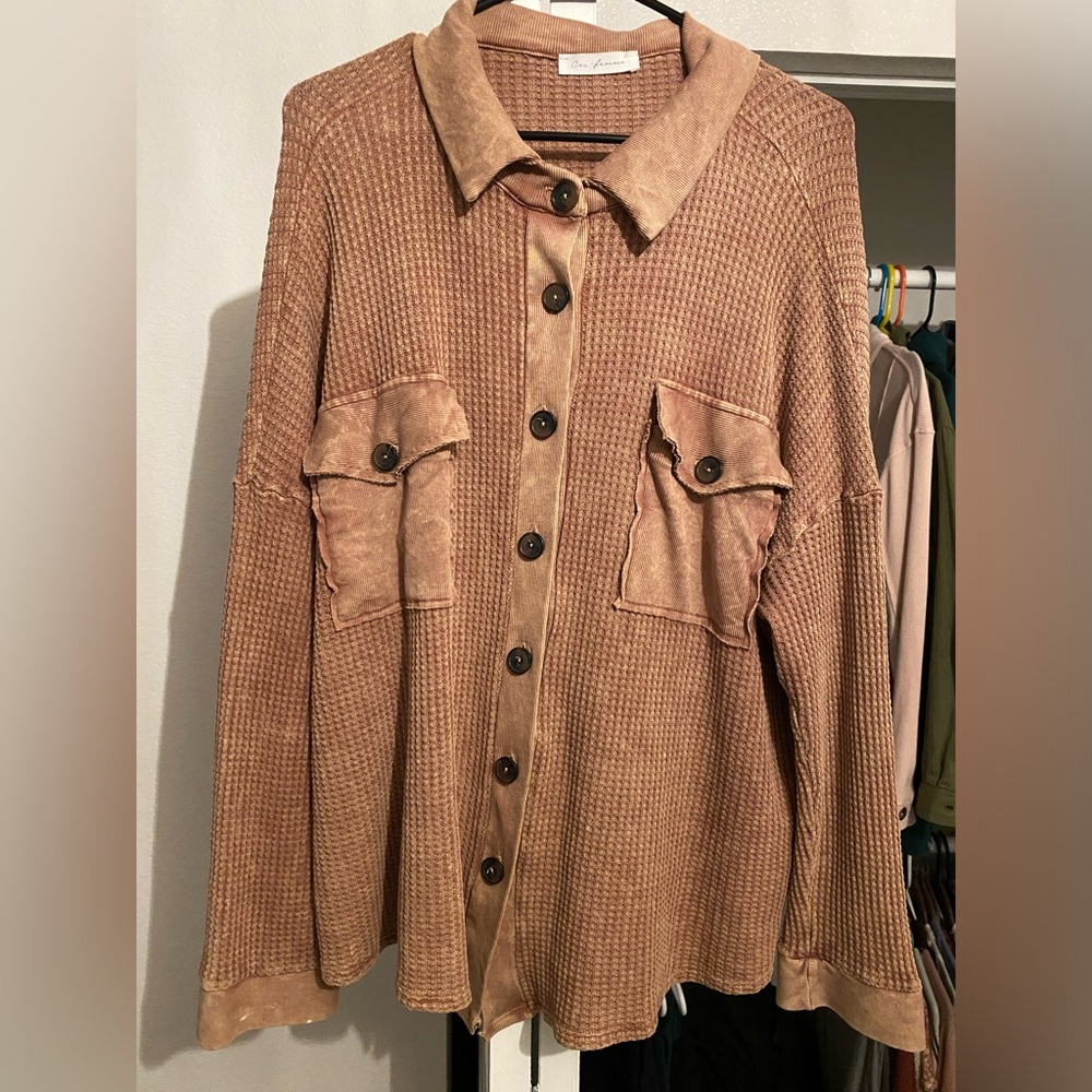 Waffle knit button up